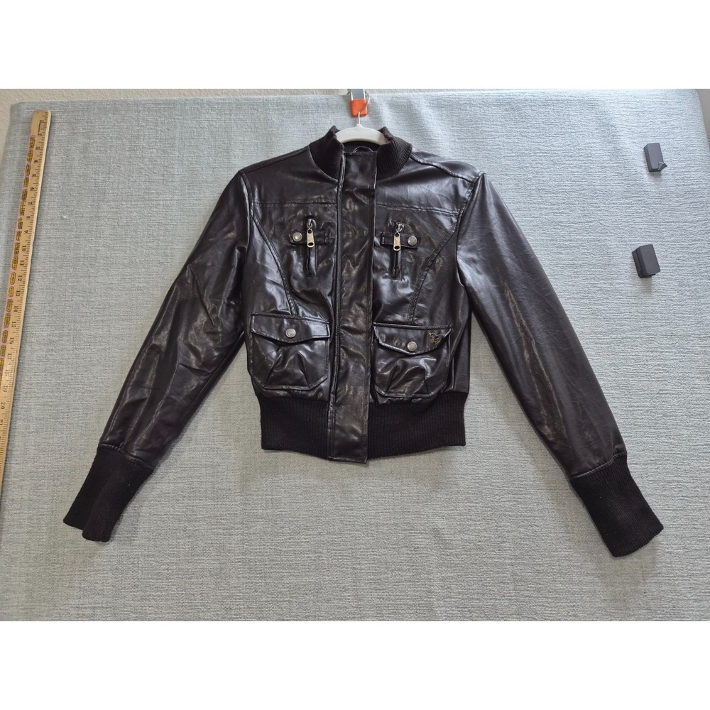 U.S. Polo Assn Faux Leather Moto Bomber Jacket Womens Small Brown Lined Biker